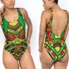 Aztec Triangle Pattern One-Piece Swimsuit - Rasta colors