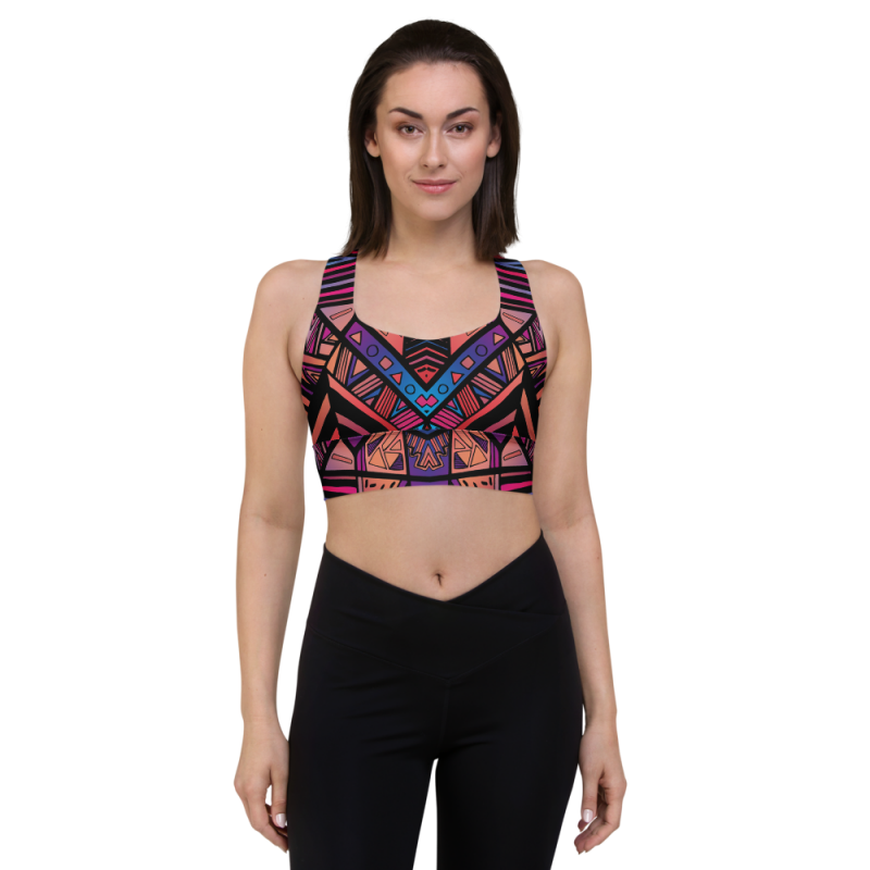 Aztec Navajo Pattern Multi Color Longline sports bra