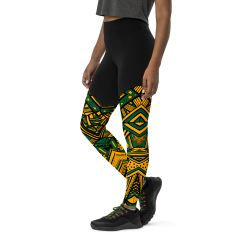 Aztec Triangle Pattern Jamaica Colors Sports Leggings