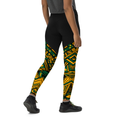 Aztec Triangle Pattern Jamaica Colors Sports Leggings