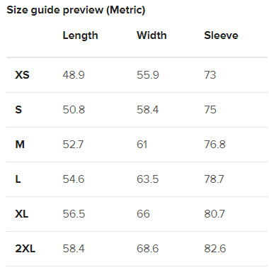 Size Guide Metric