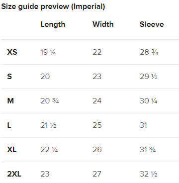 Size Guide - Imperial